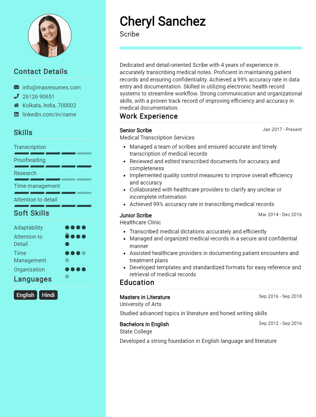 scribe-resume-sample