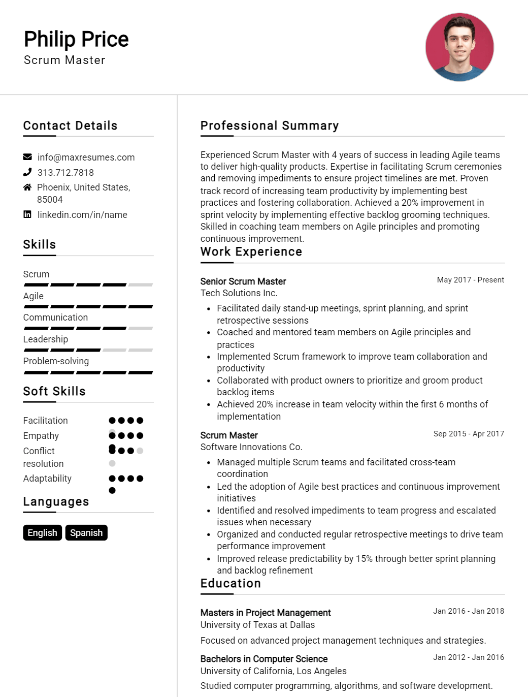 scrum-master-resume-sample