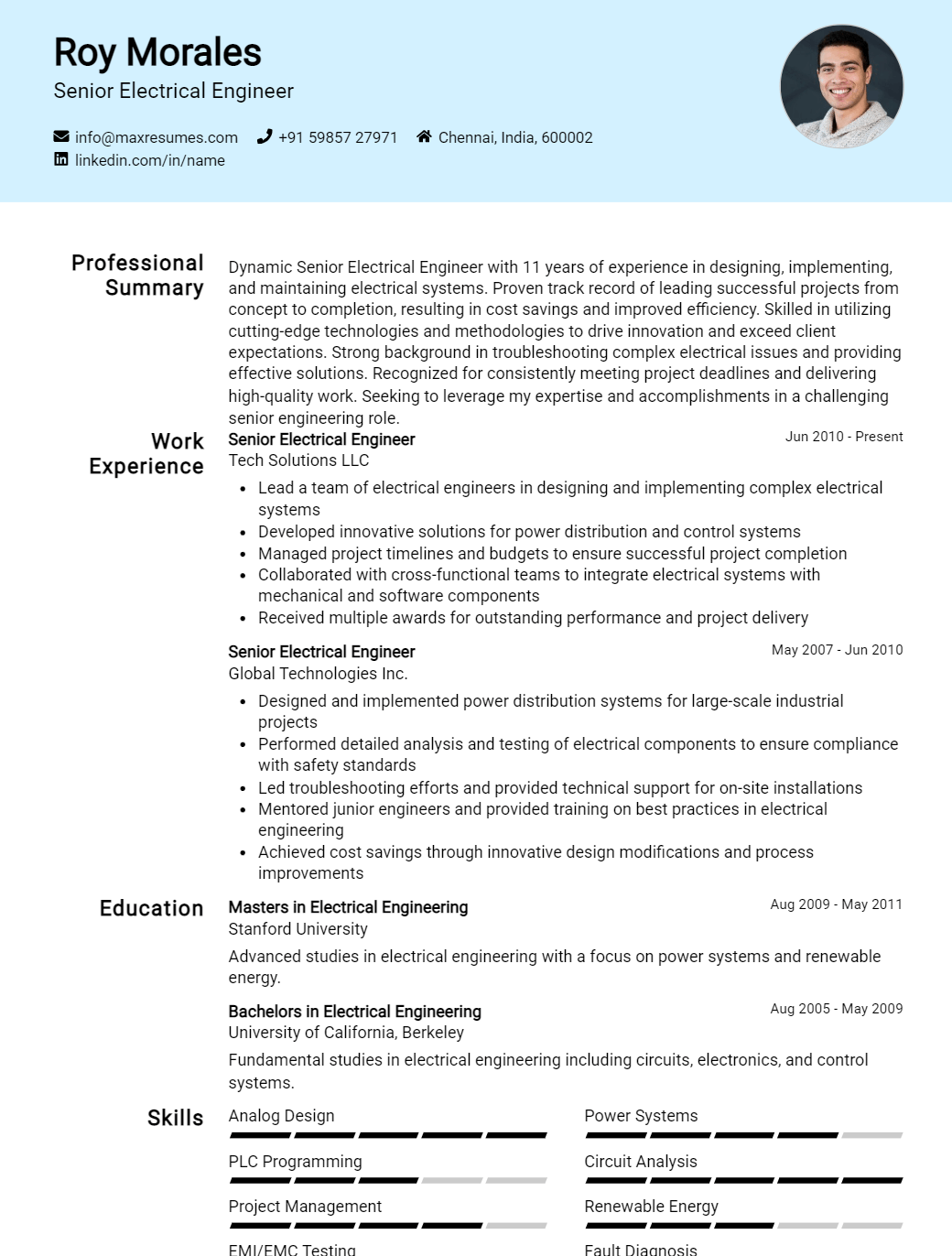 senior-electrical-engineer-resume-sample