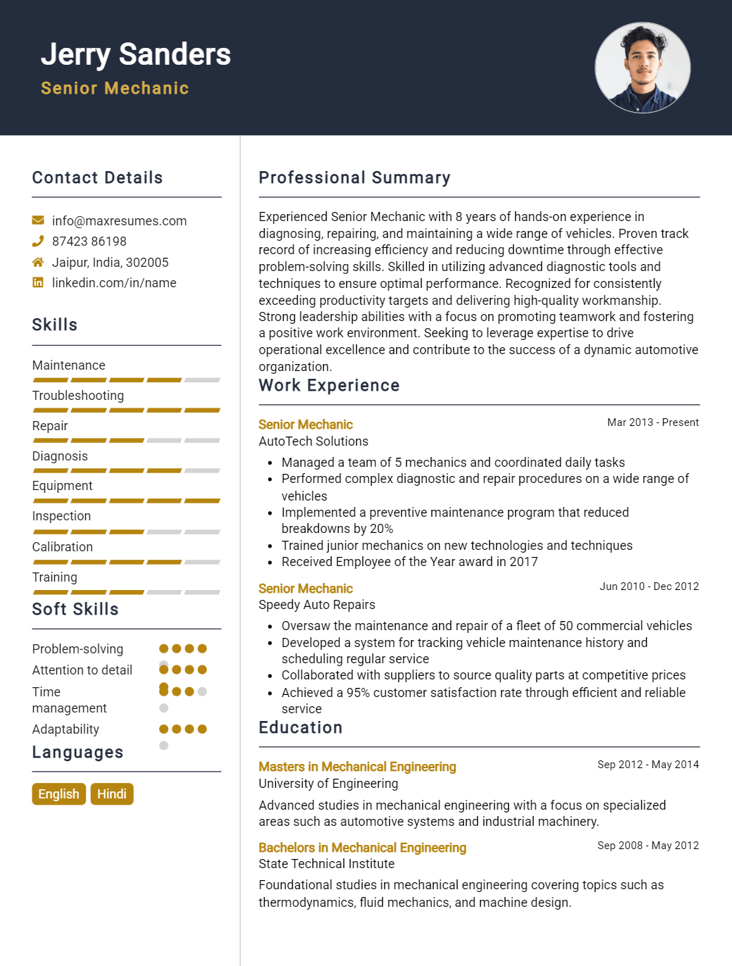 senior-mechanic-resume-sample