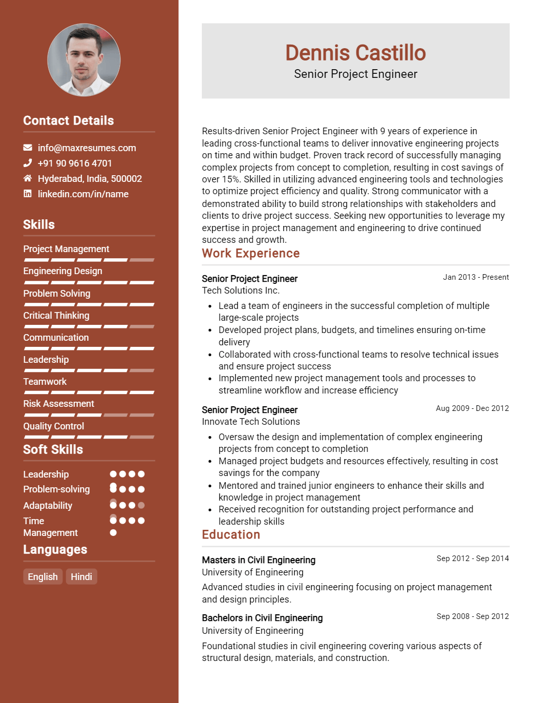 senior-project-engineer-resume-sample