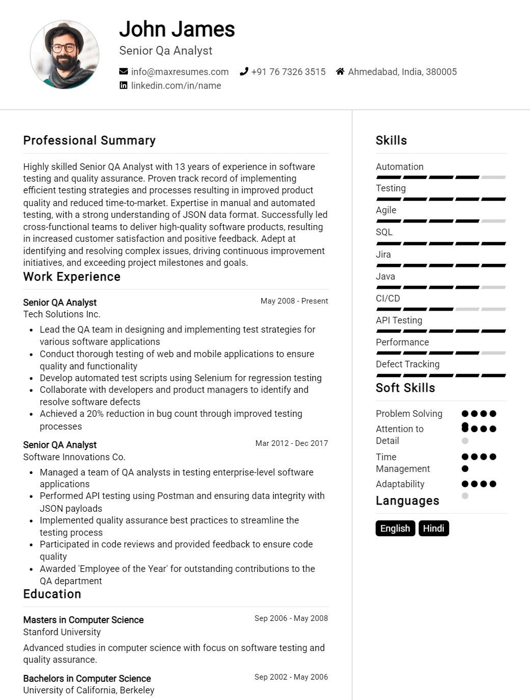 senior-qa-analyst-resume-sample