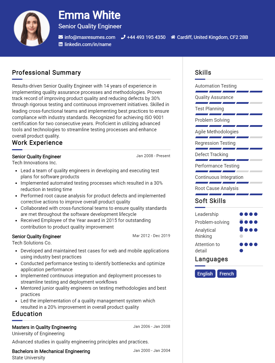 senior-quality-engineer-resume-sample