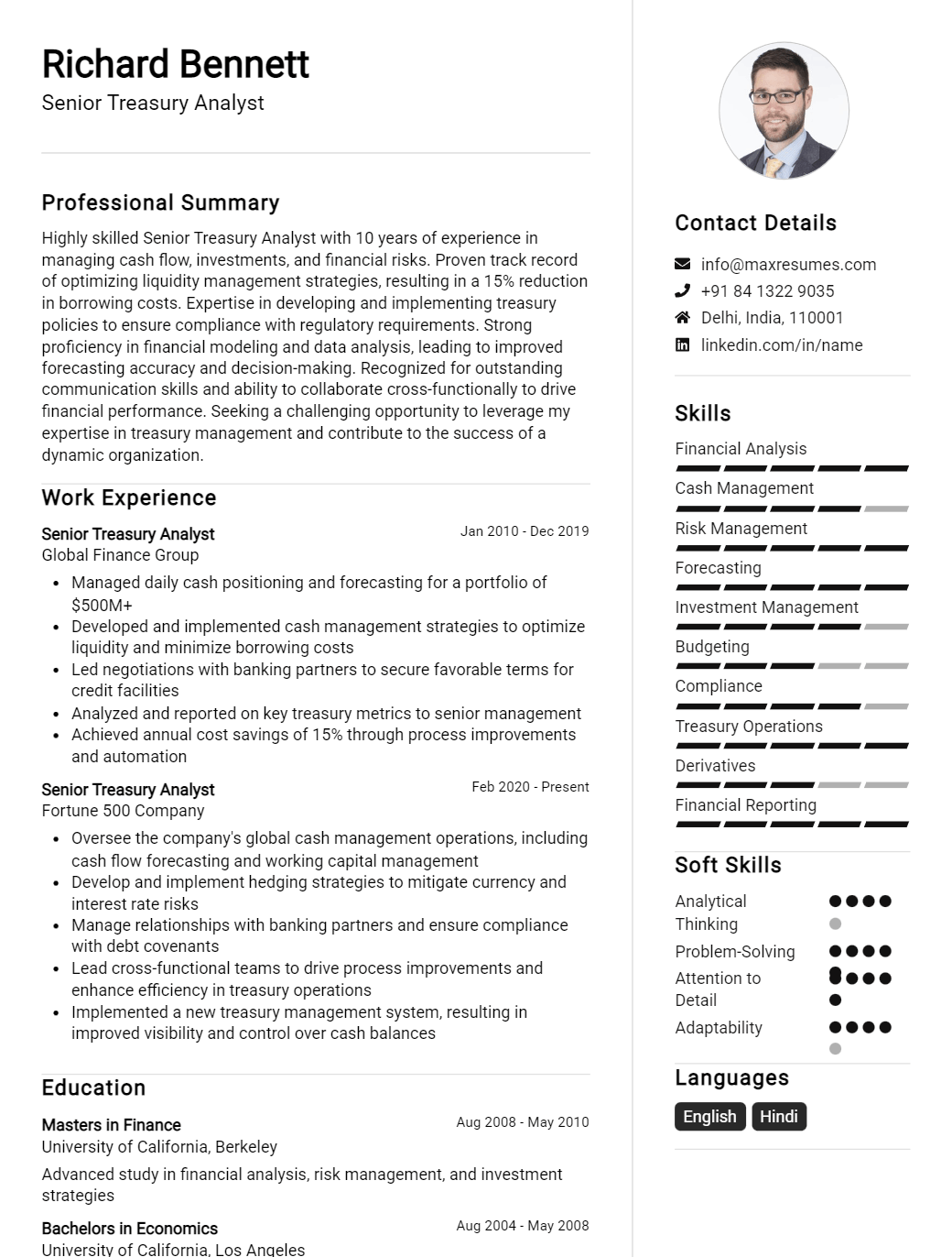 senior-treasury-analyst-resume-sample