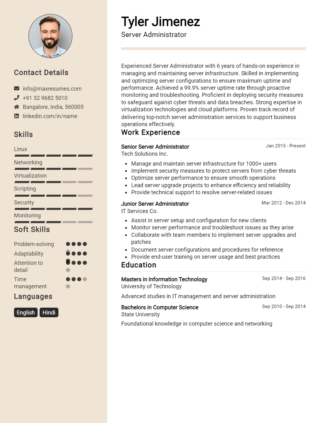server-administrator-resume-sample