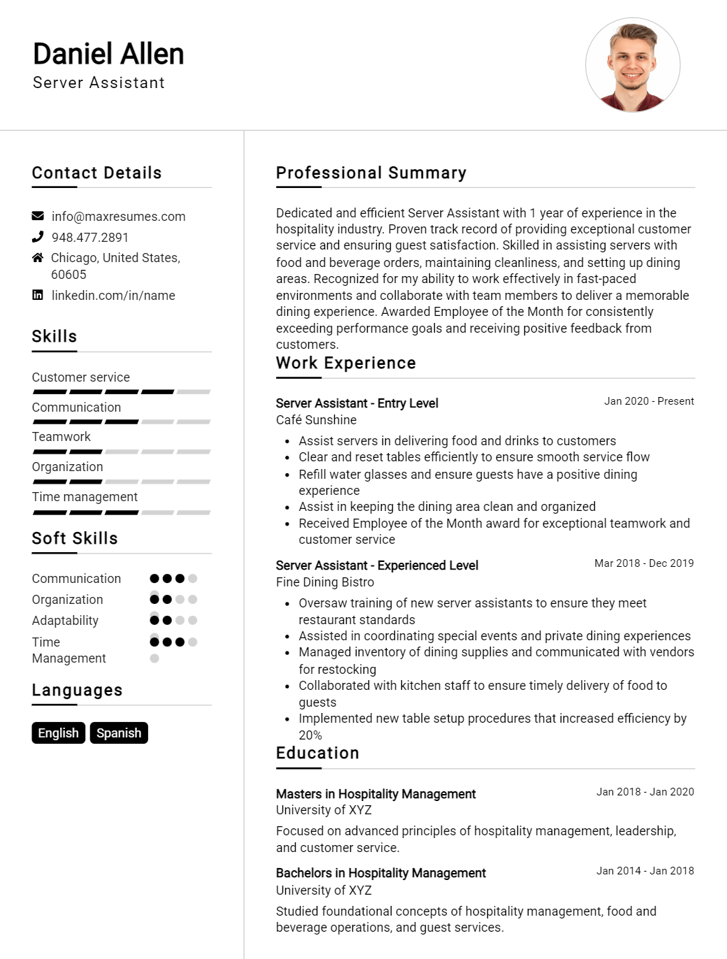 server-assistant-resume-sample