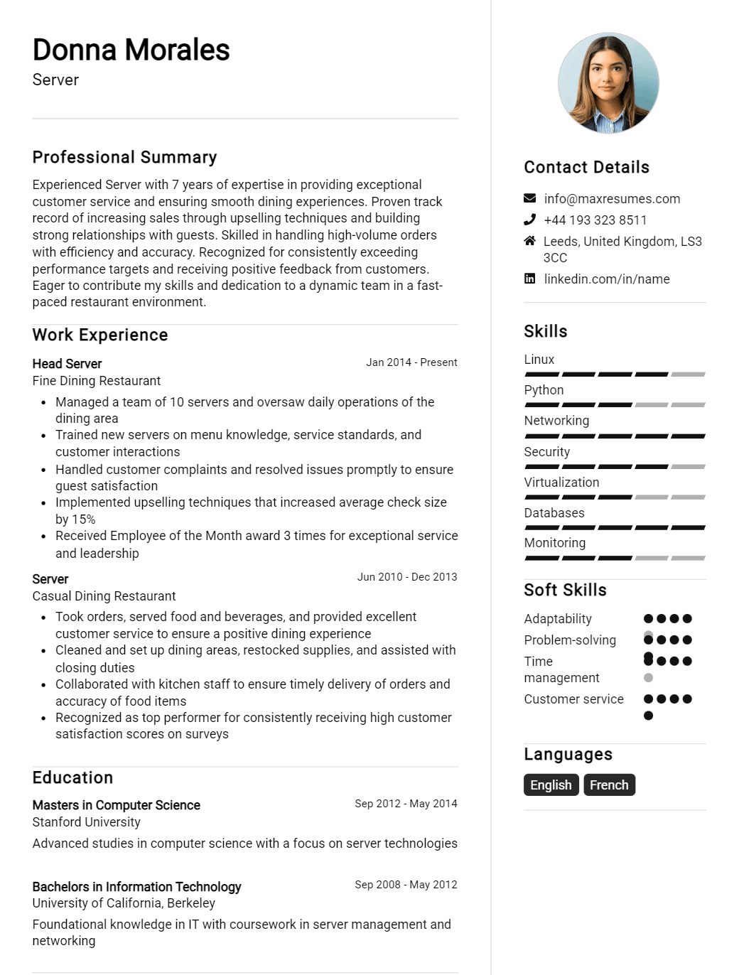 server-resume-sample
