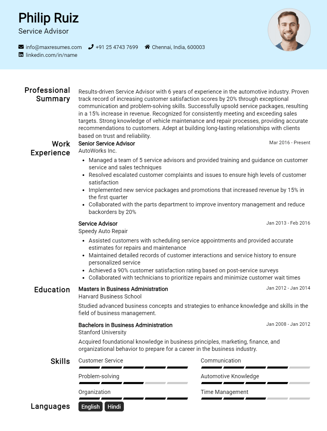 service-advisor-resume-sample