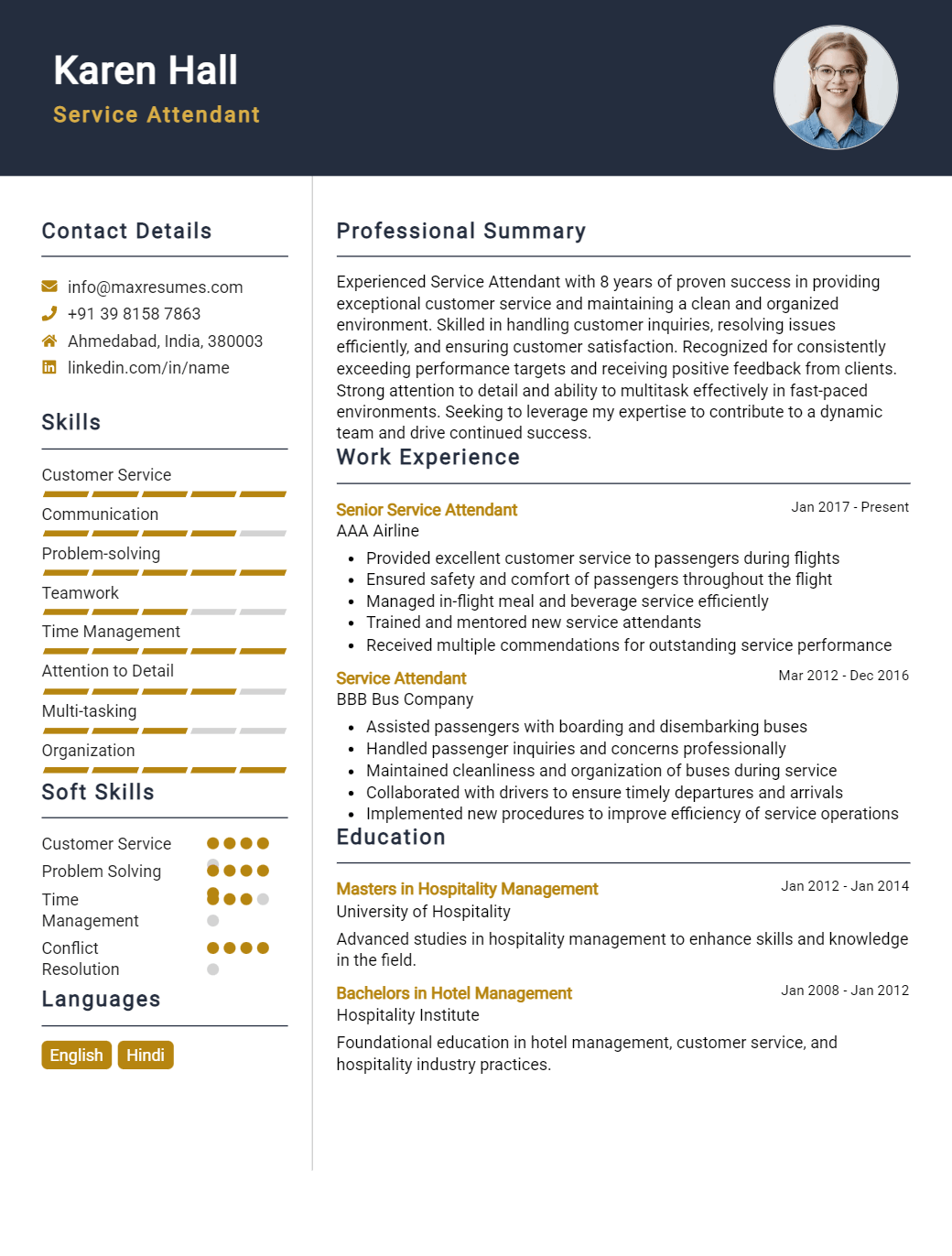 service-attendant-resume-sample