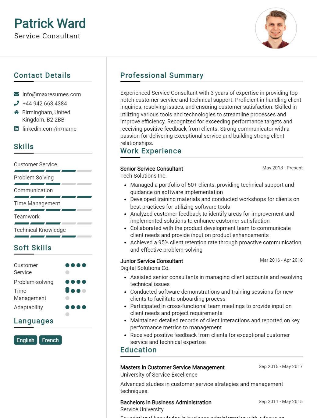 service-consultant-resume-sample