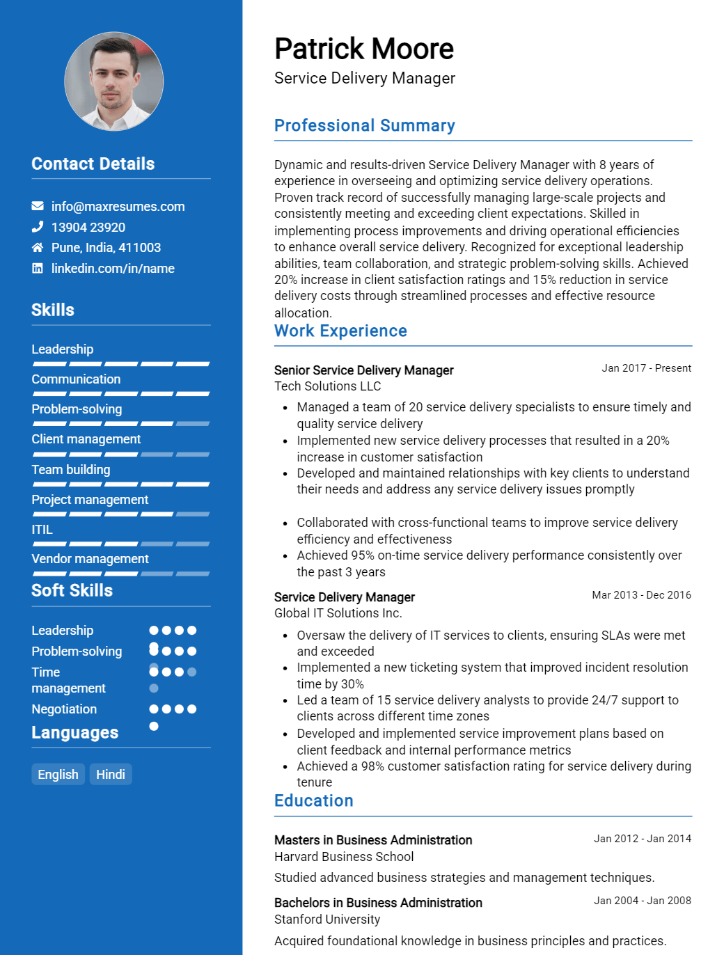 service-delivery-manager-resume-sample