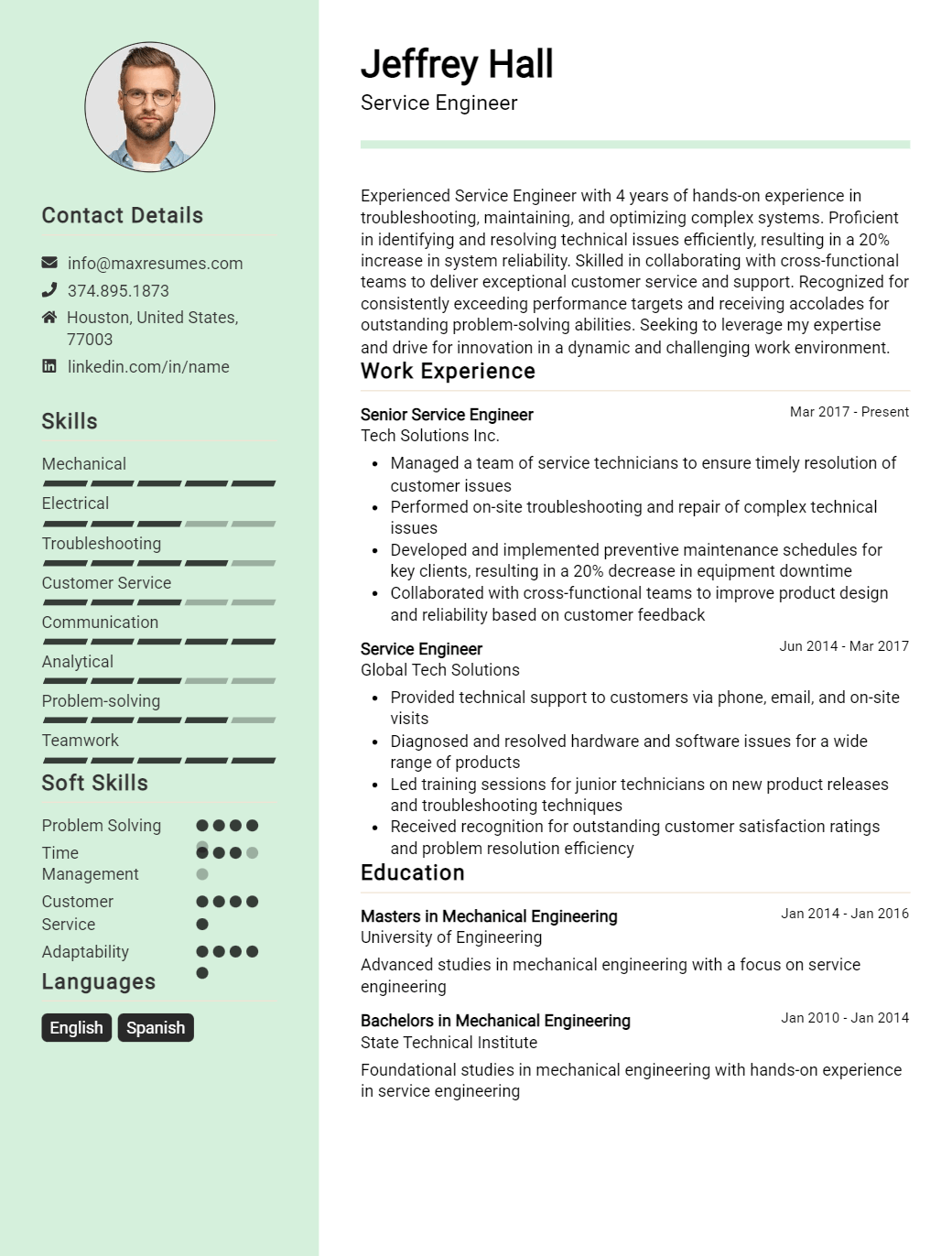 service-engineer-resume-sample