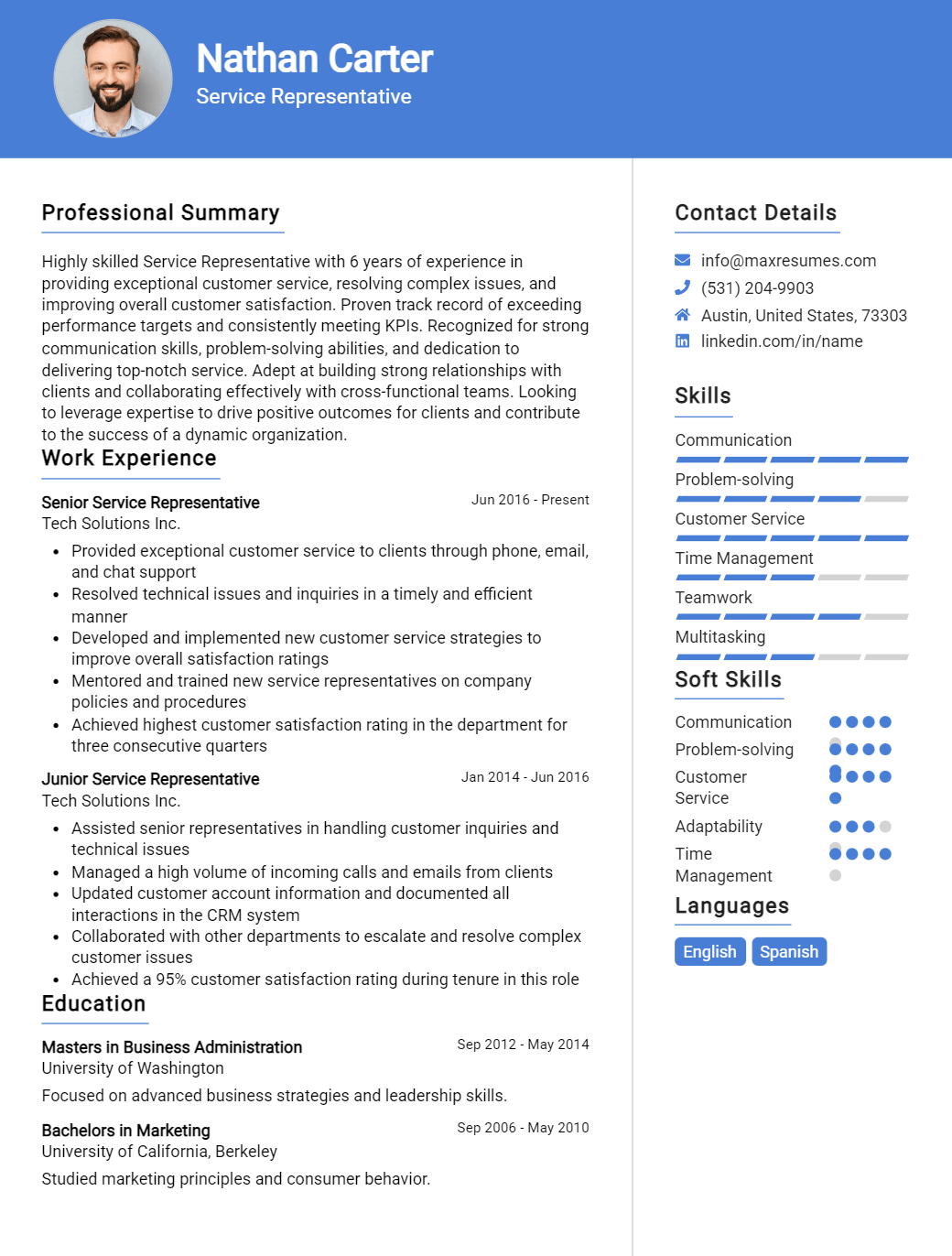 service-representative-resume-sample