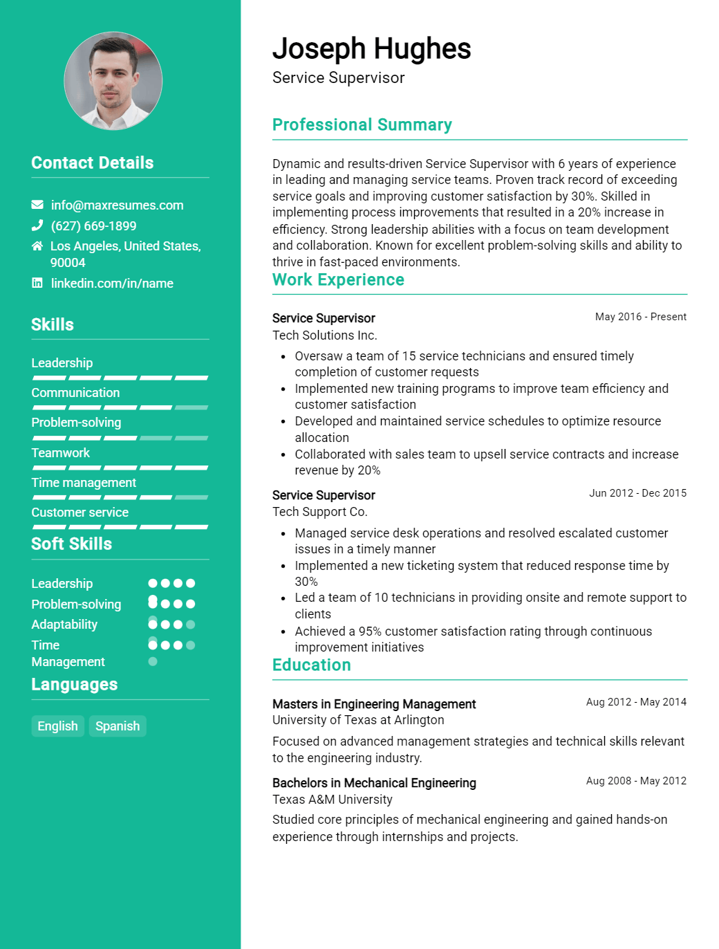 service-supervisor-resume-sample