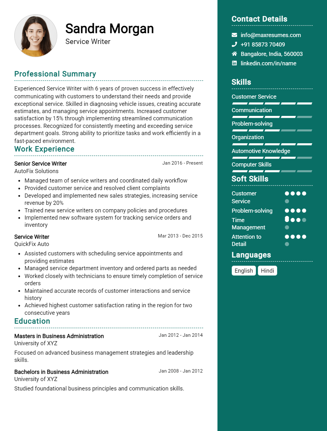 service-writer-resume-sample