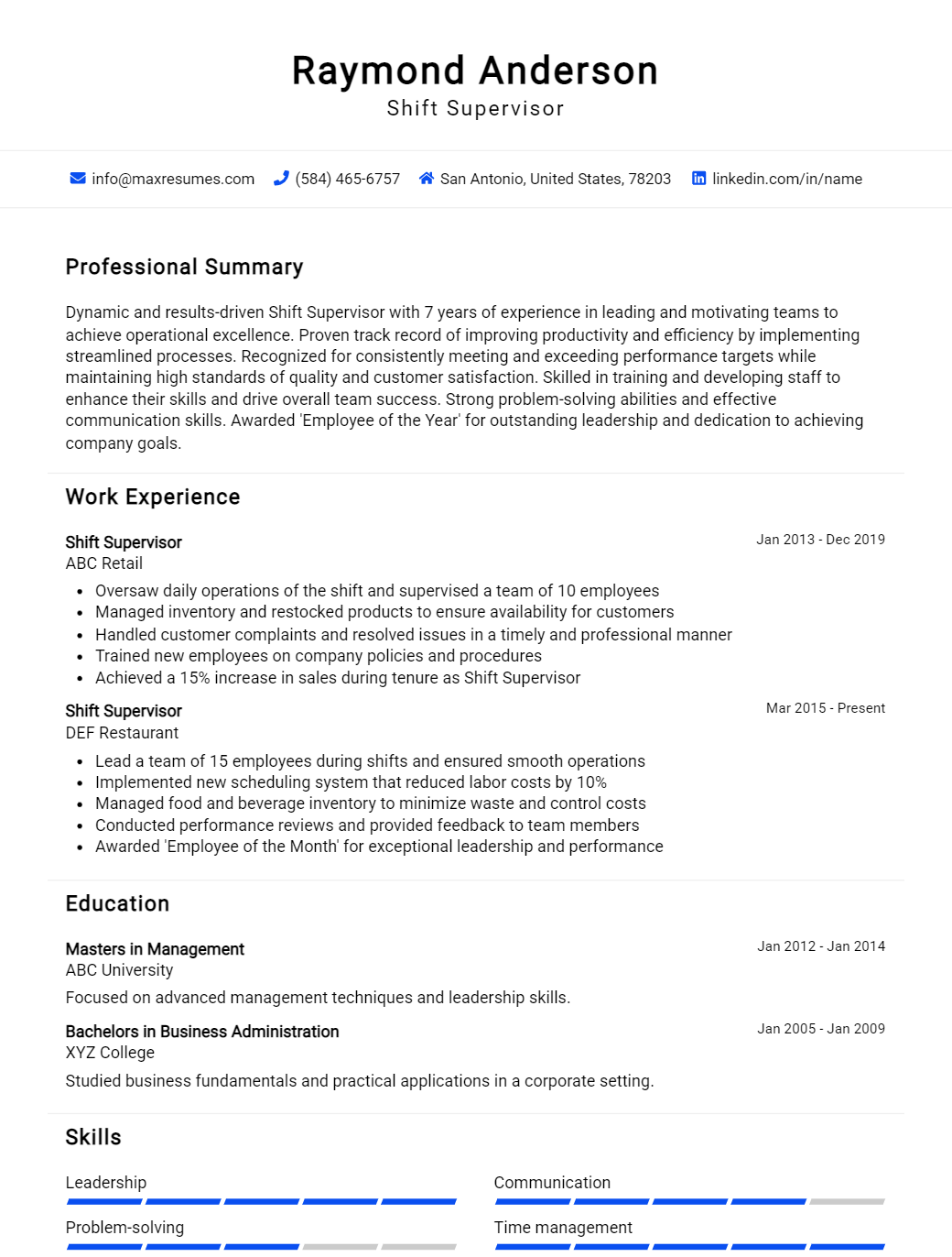 shift-supervisor-resume-sample