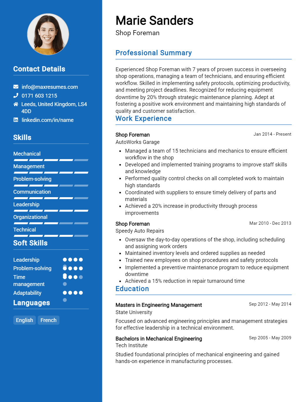 shop-foreman-resume-sample