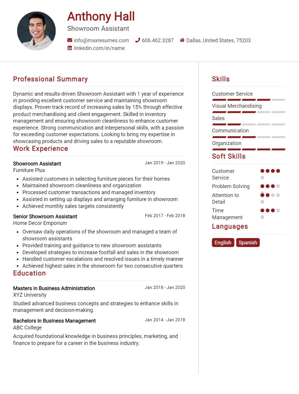 showroom-assistant-resume-sample