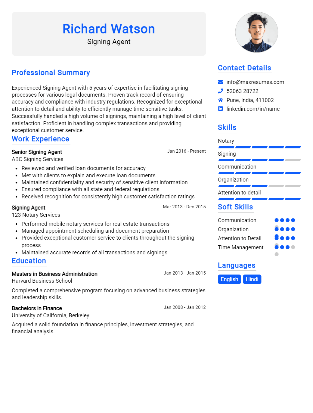 signing-agent-resume-sample