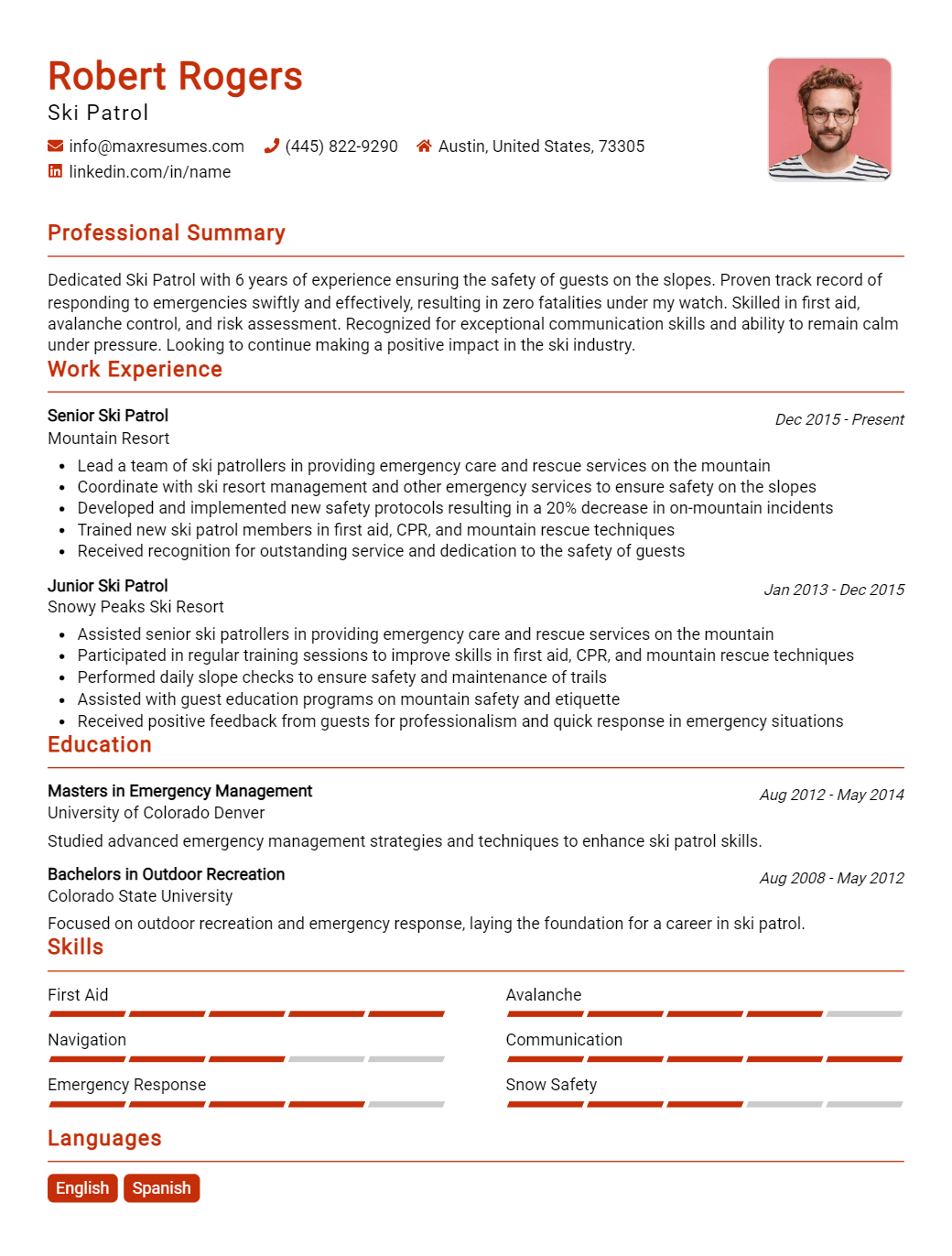 ski-patrol-resume-sample
