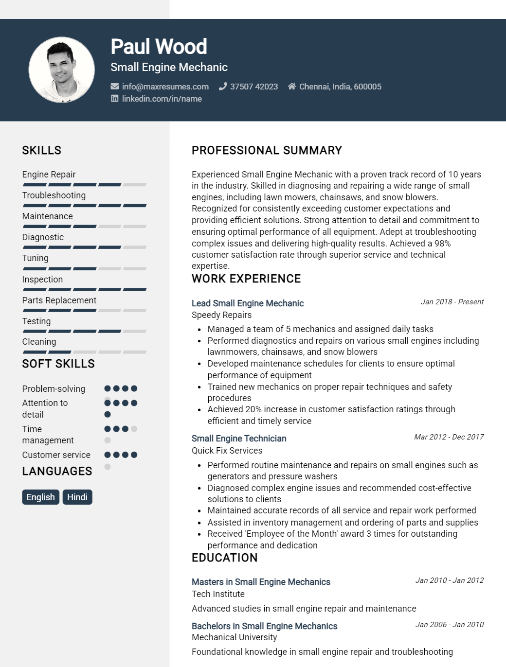 small-engine-mechanic-resume-sample