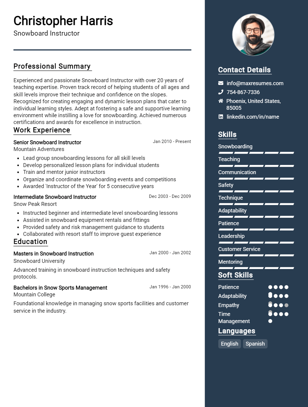snowboard-instructor-resume-sample