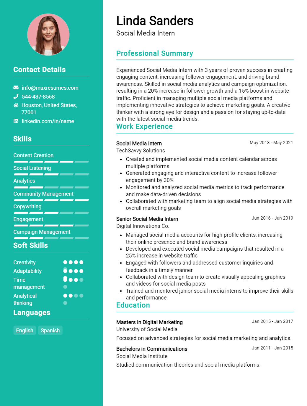 social-media-intern-resume-sample