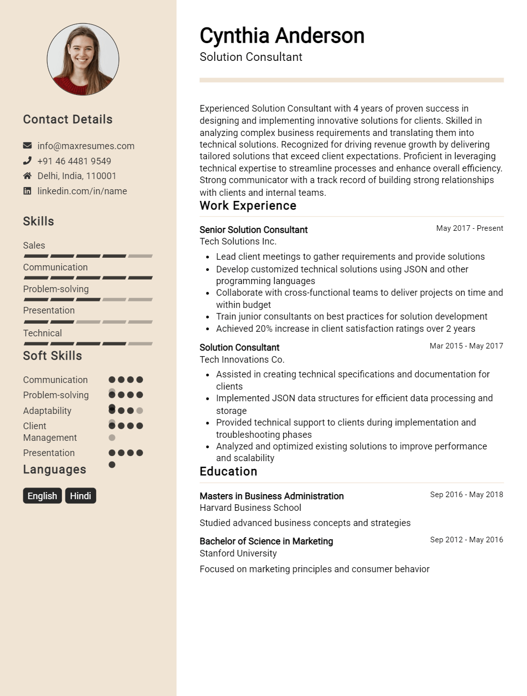 solution-consultant-resume-sample