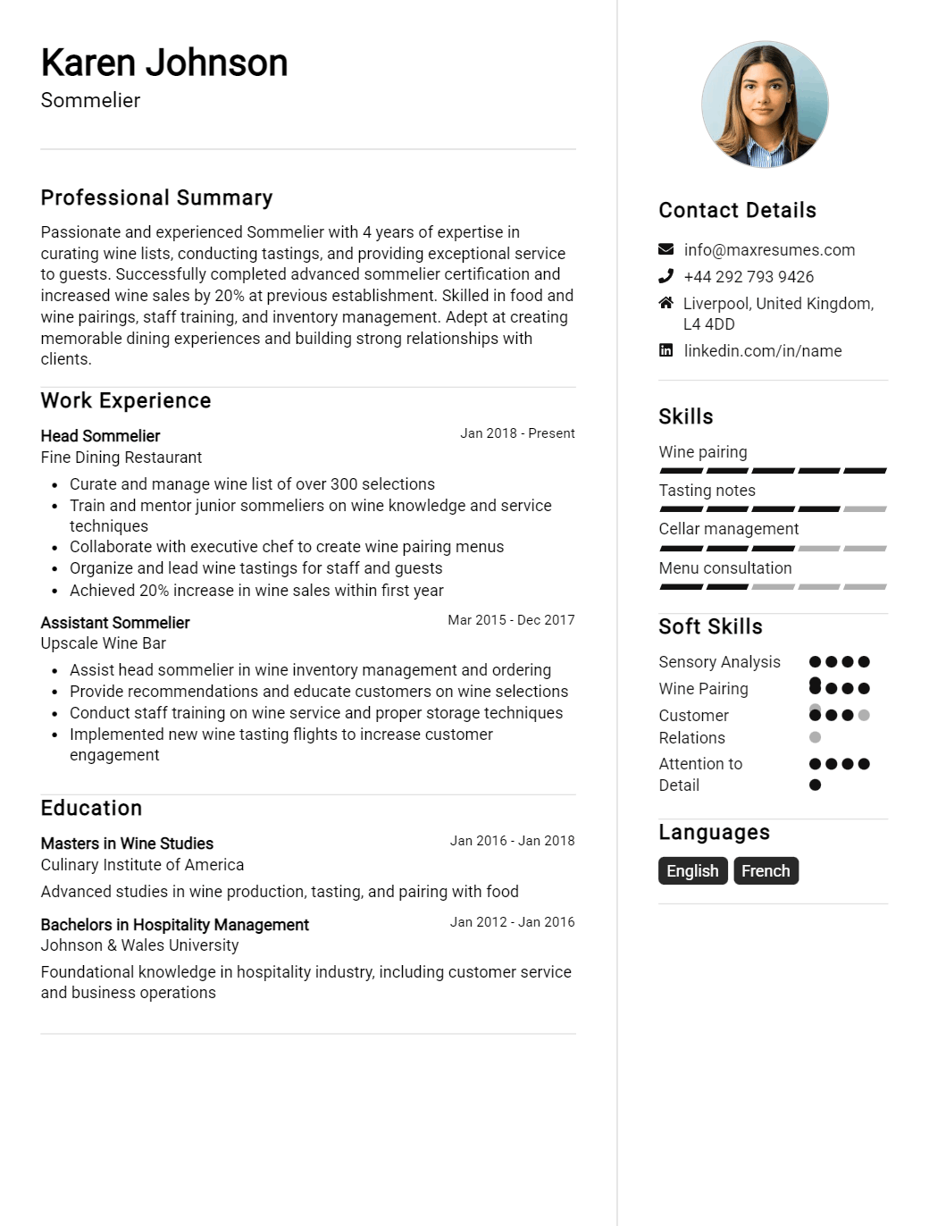 sommelier-resume-sample