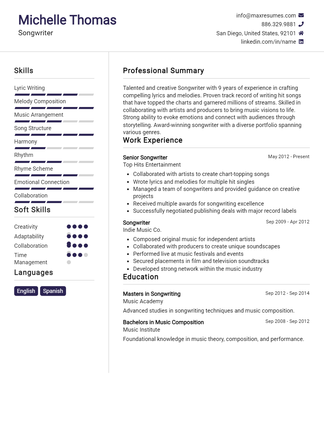 songwriter-resume-sample