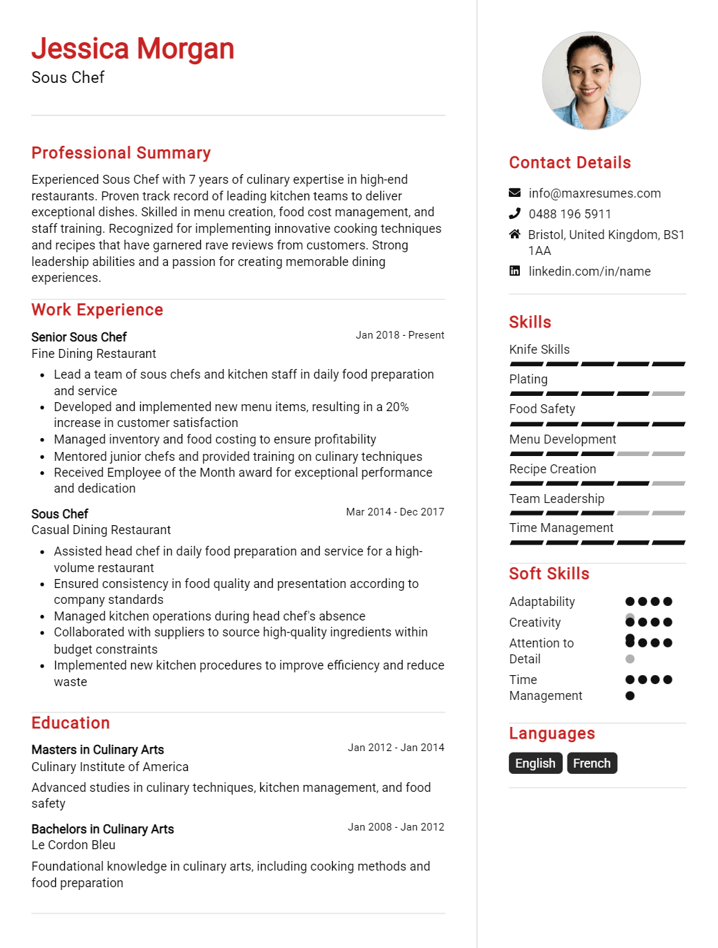 sous-chef-resume-sample