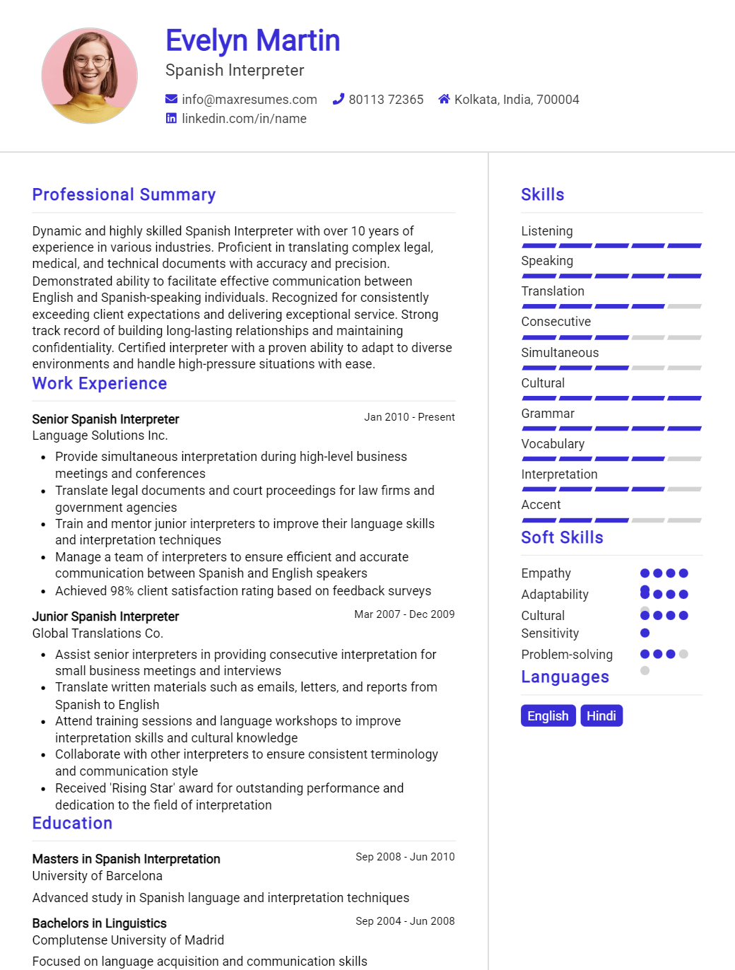 spanish-interpreter-resume-sample
