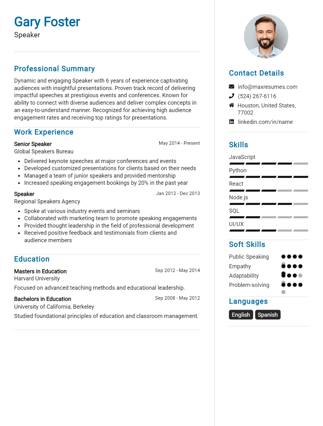 speaker-resume-sample