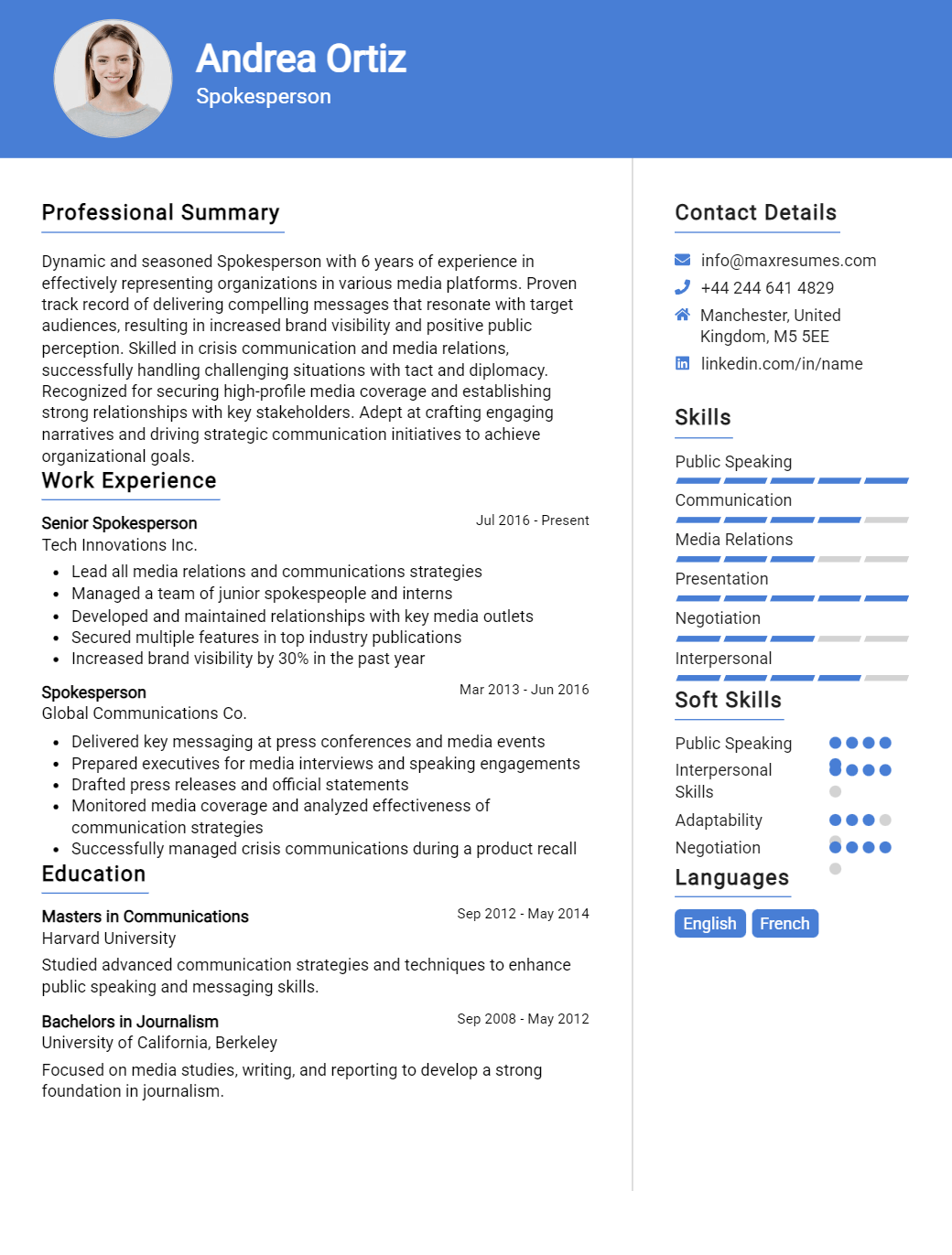 spokesperson-resume-sample