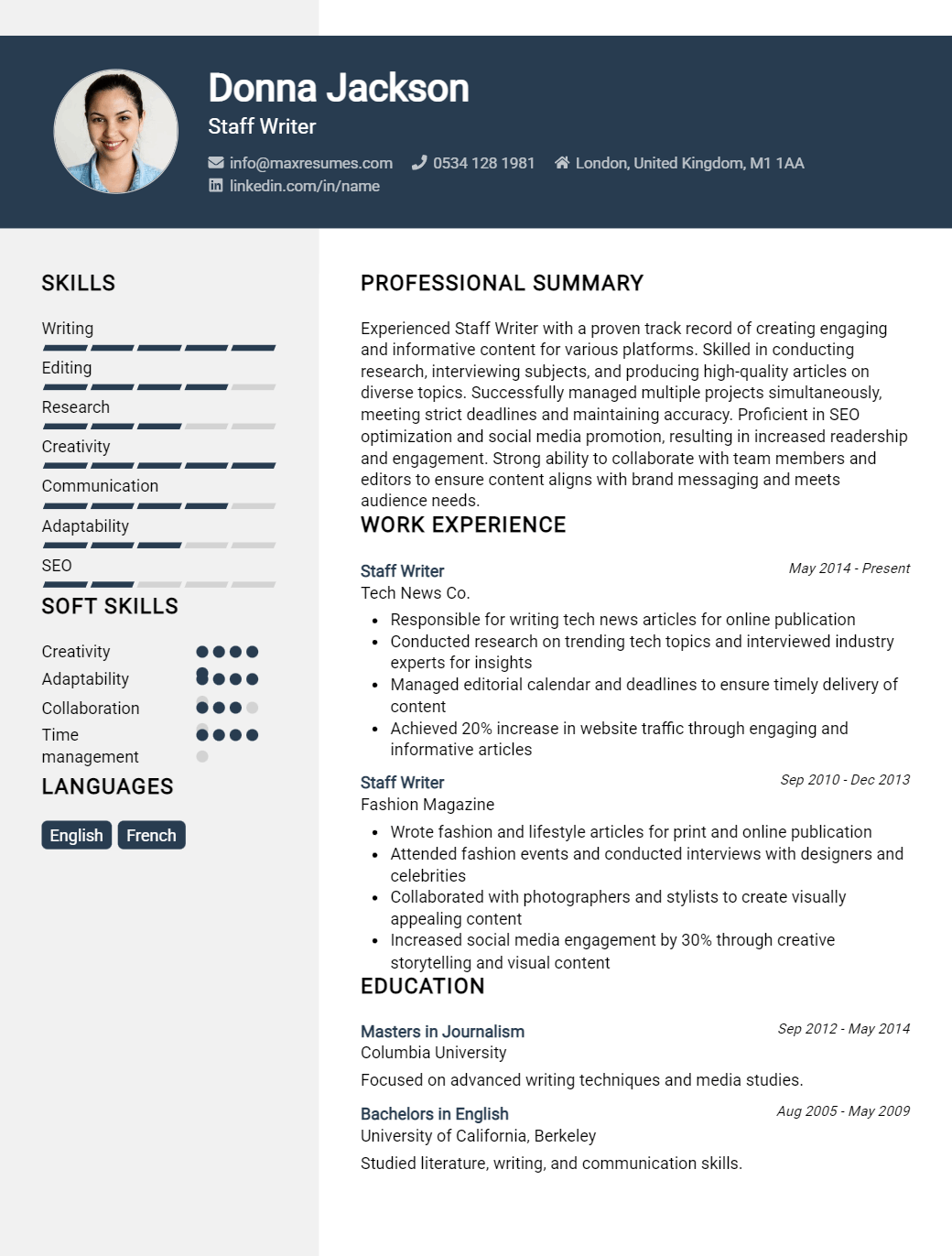 staff-writer-resume-sample