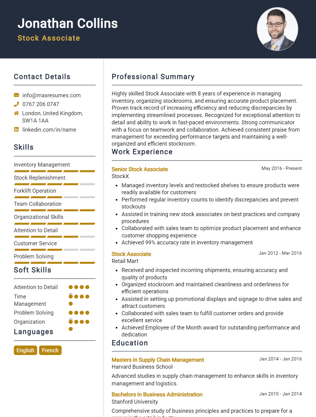 stock-associate-resume-sample