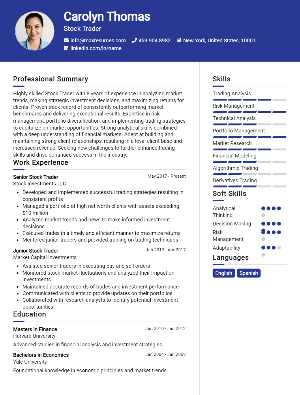 stock-trader-resume-sample