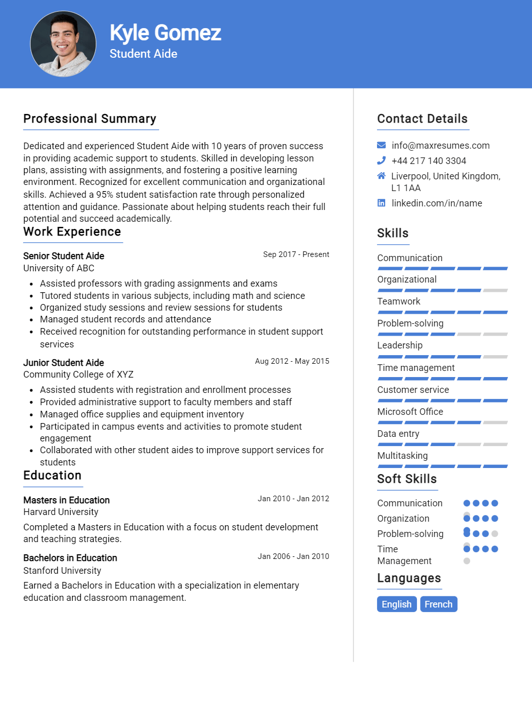 student-aide-resume-sample