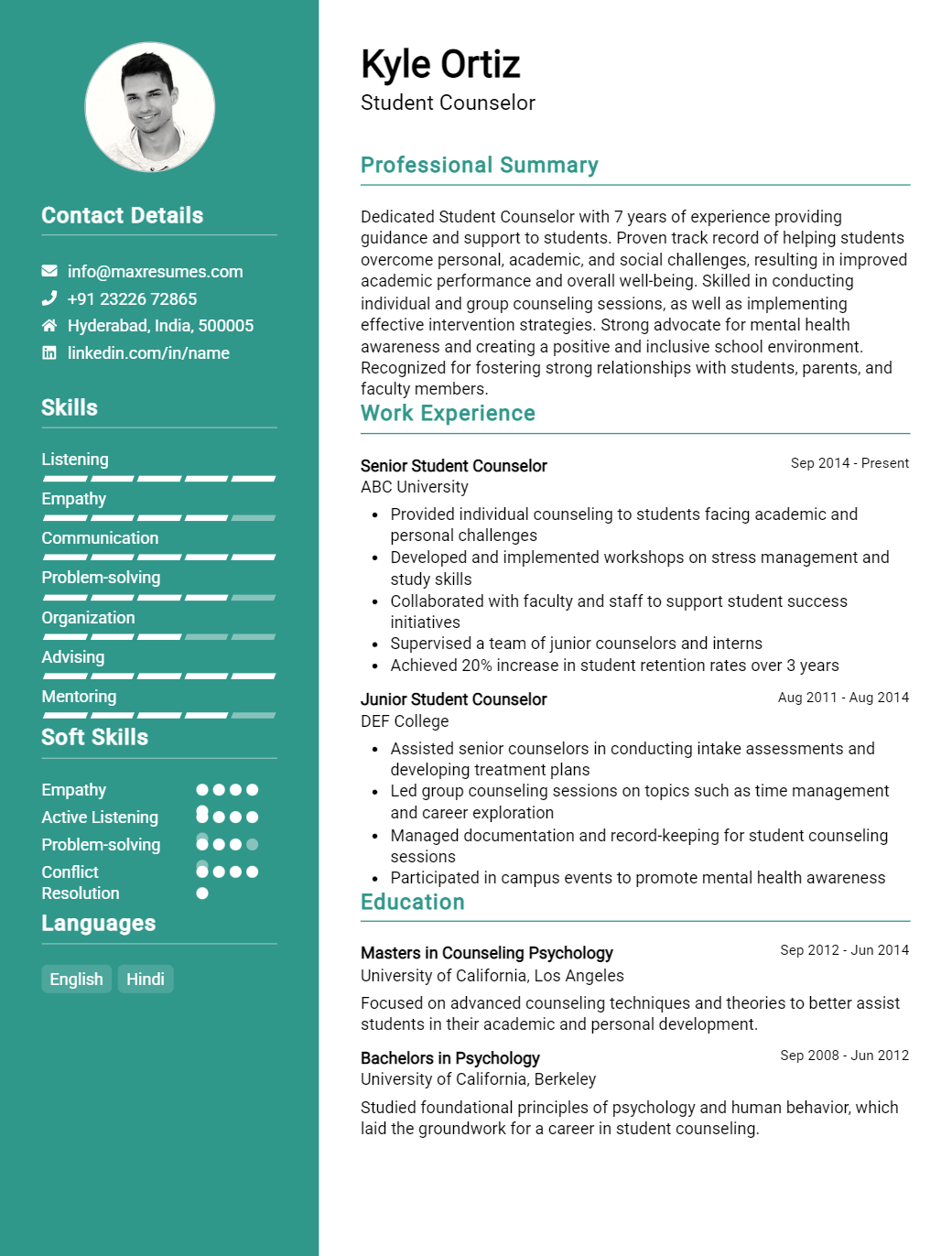 student-counselor-resume-sample