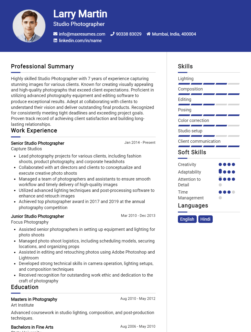 studio-photographer-resume-sample