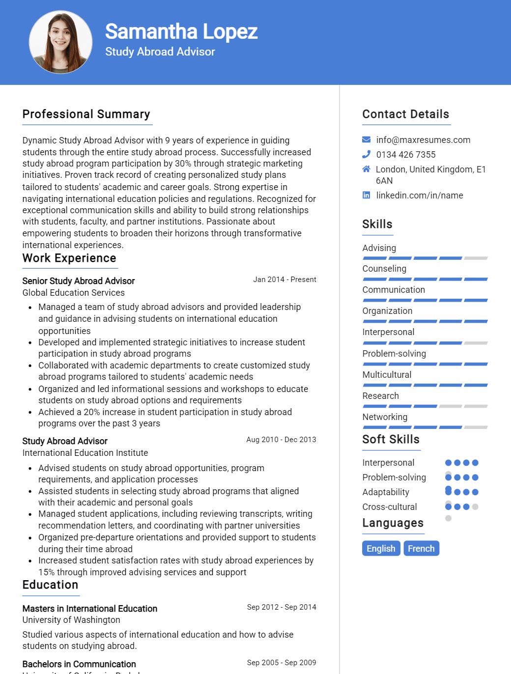 study-abroad-advisor-resume-sample