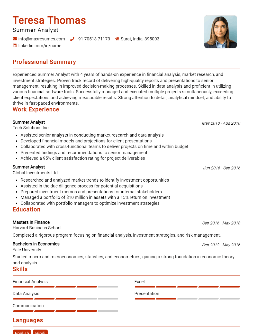 summer-analyst-resume-sample