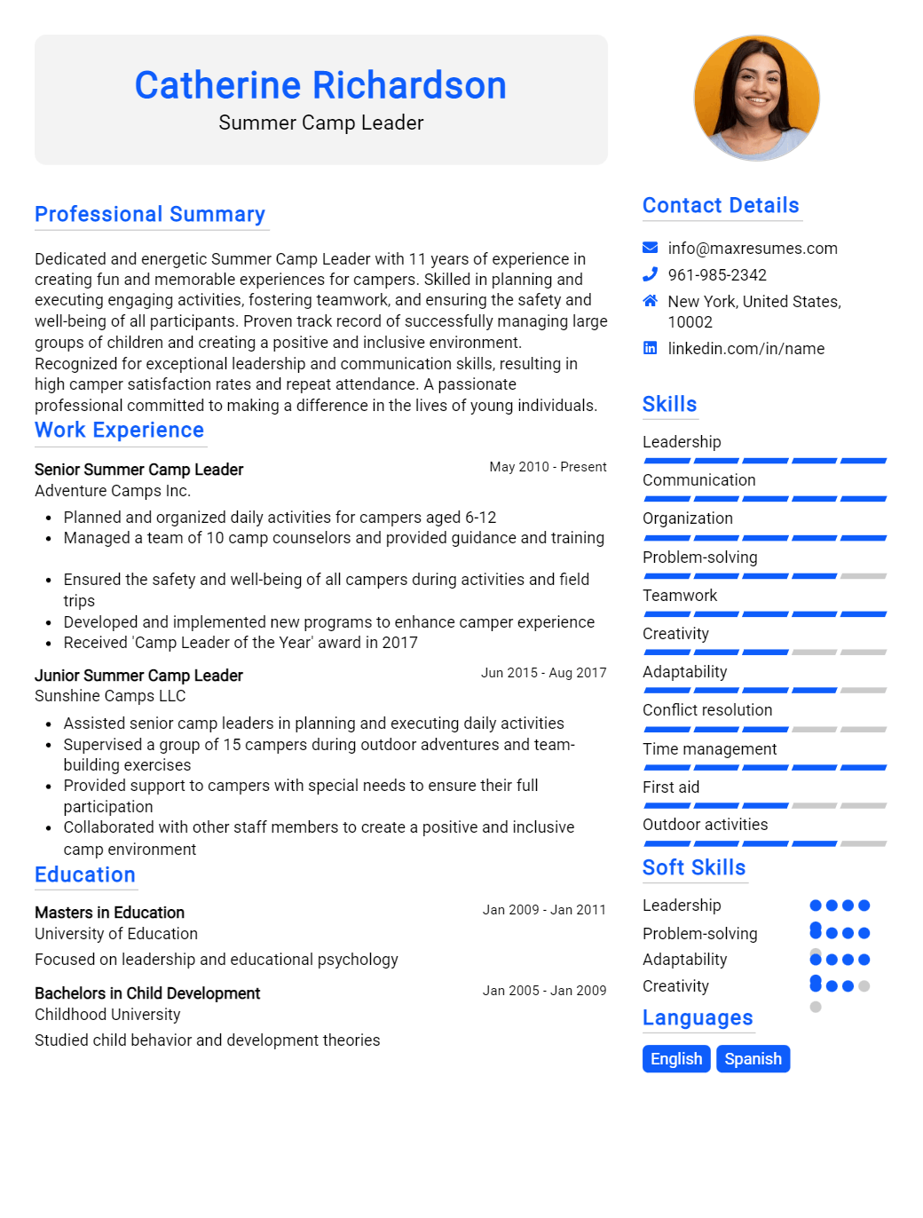 summer-camp-leader-resume-sample