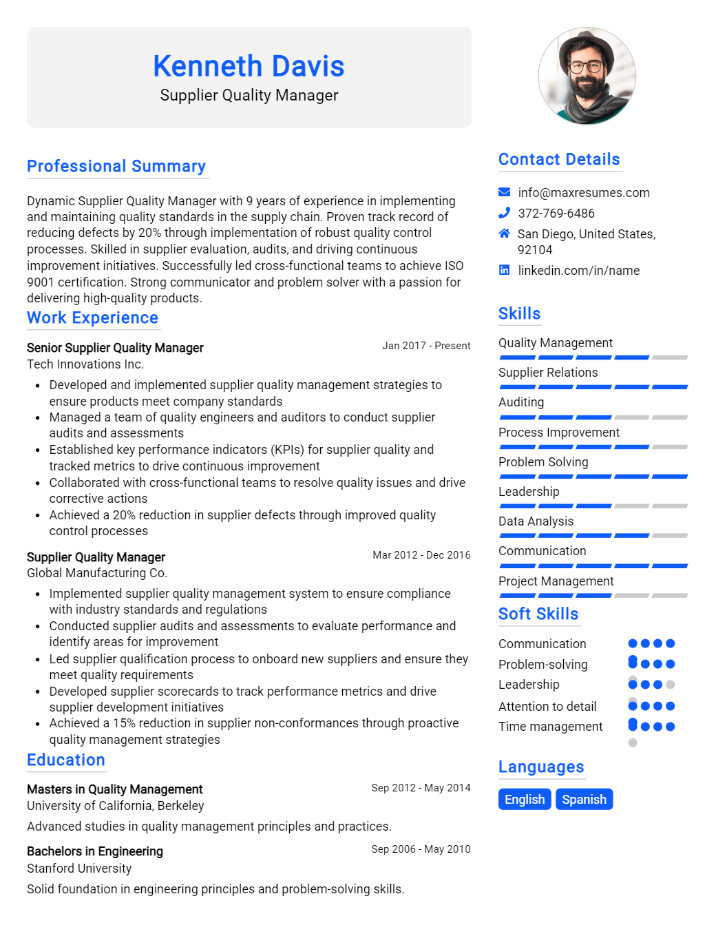 supplier-quality-manager-resume-sample