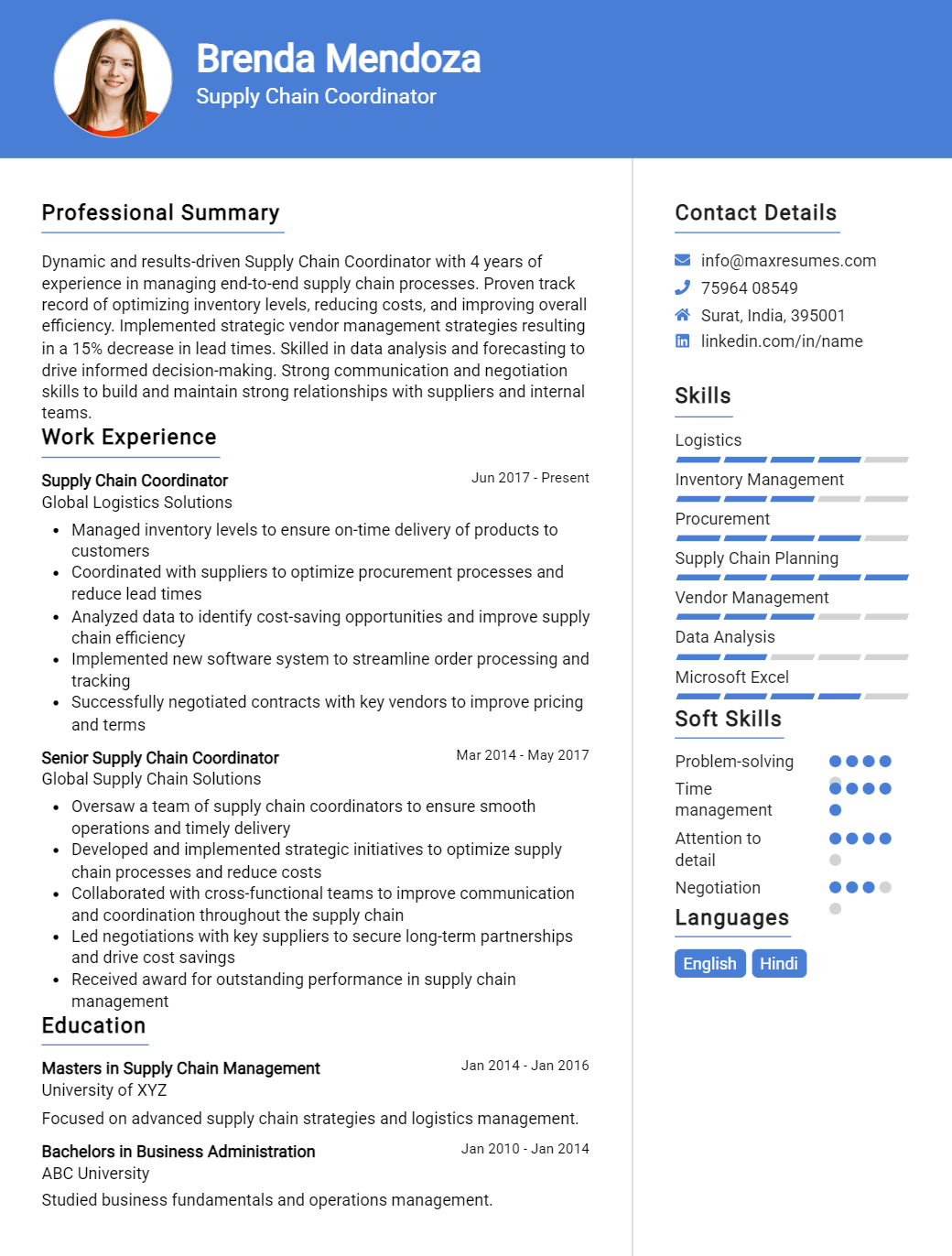supply-chain-coordinator-resume-sample