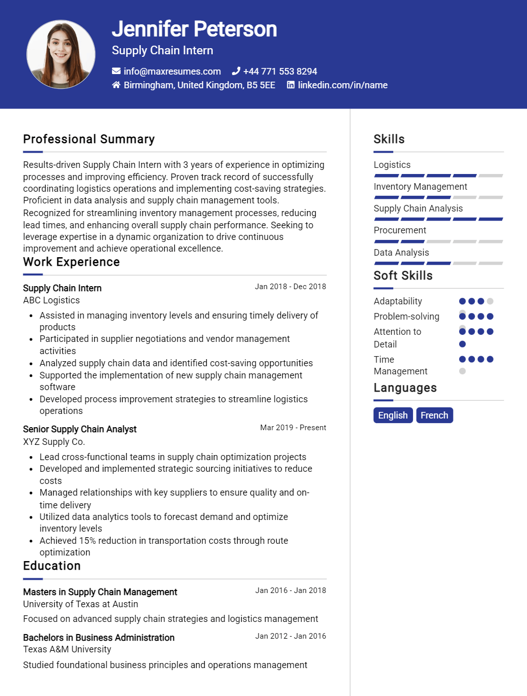 supply-chain-intern-resume-sample