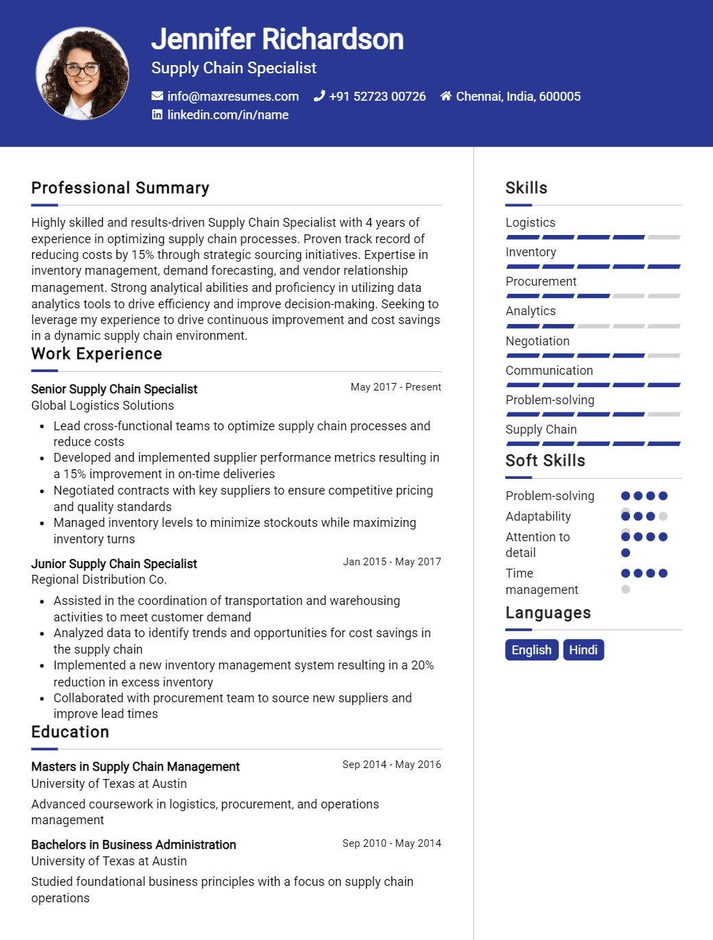 supply-chain-specialist-resume-sample
