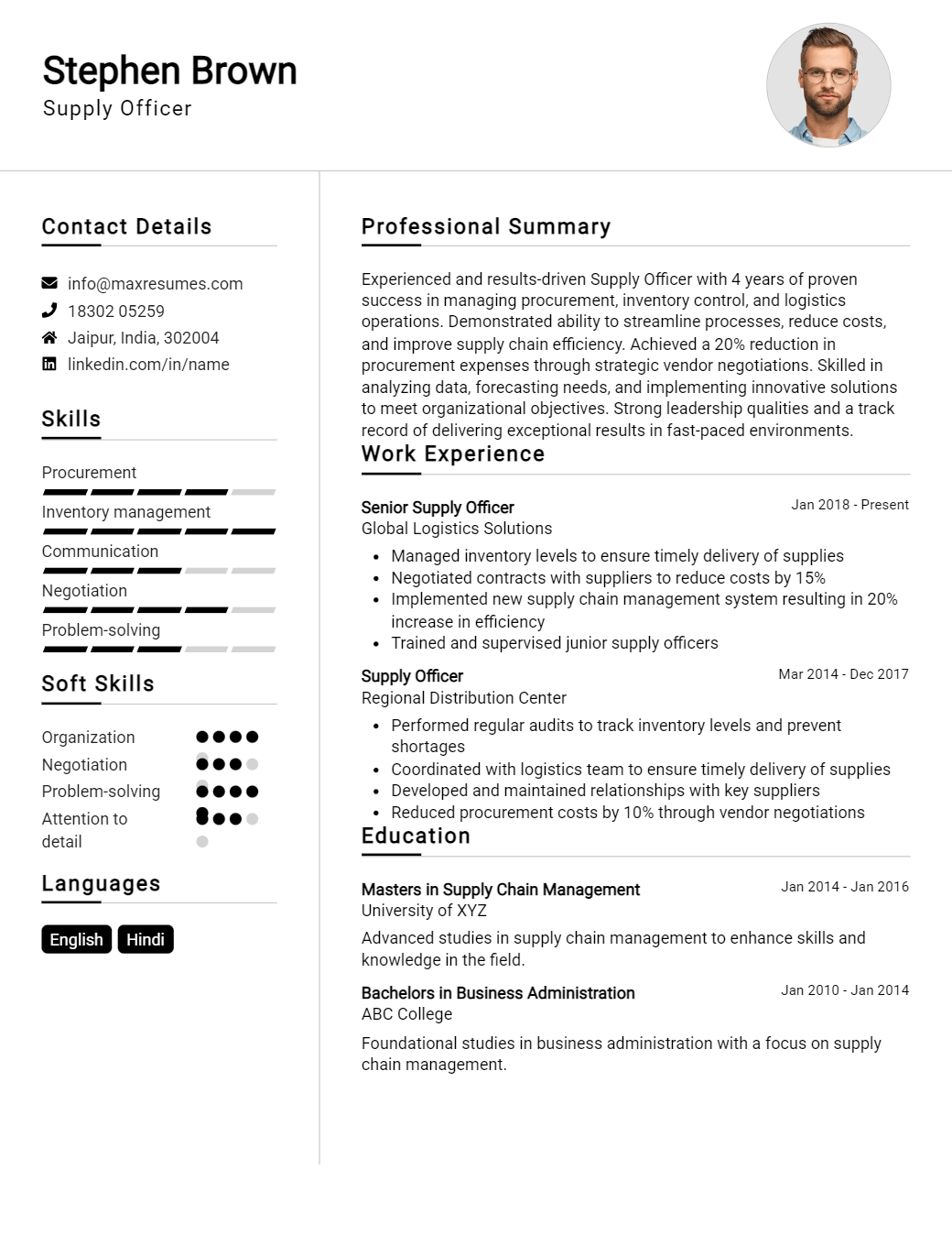 supply-officer-resume-sample
