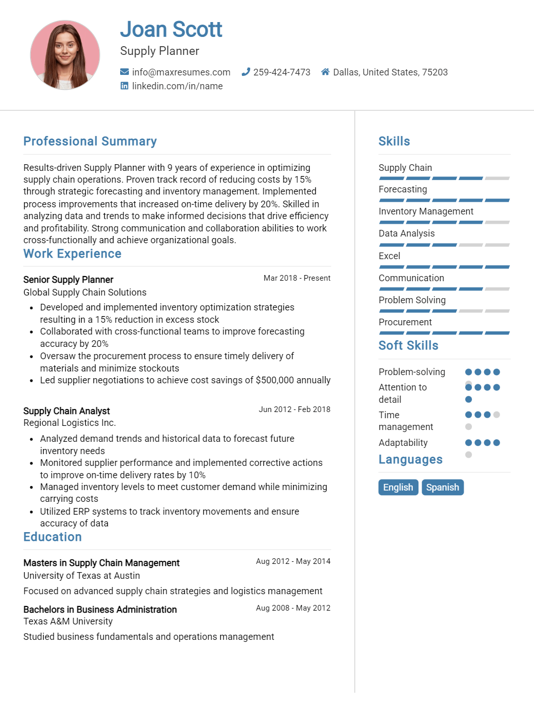 supply-planner-resume-sample