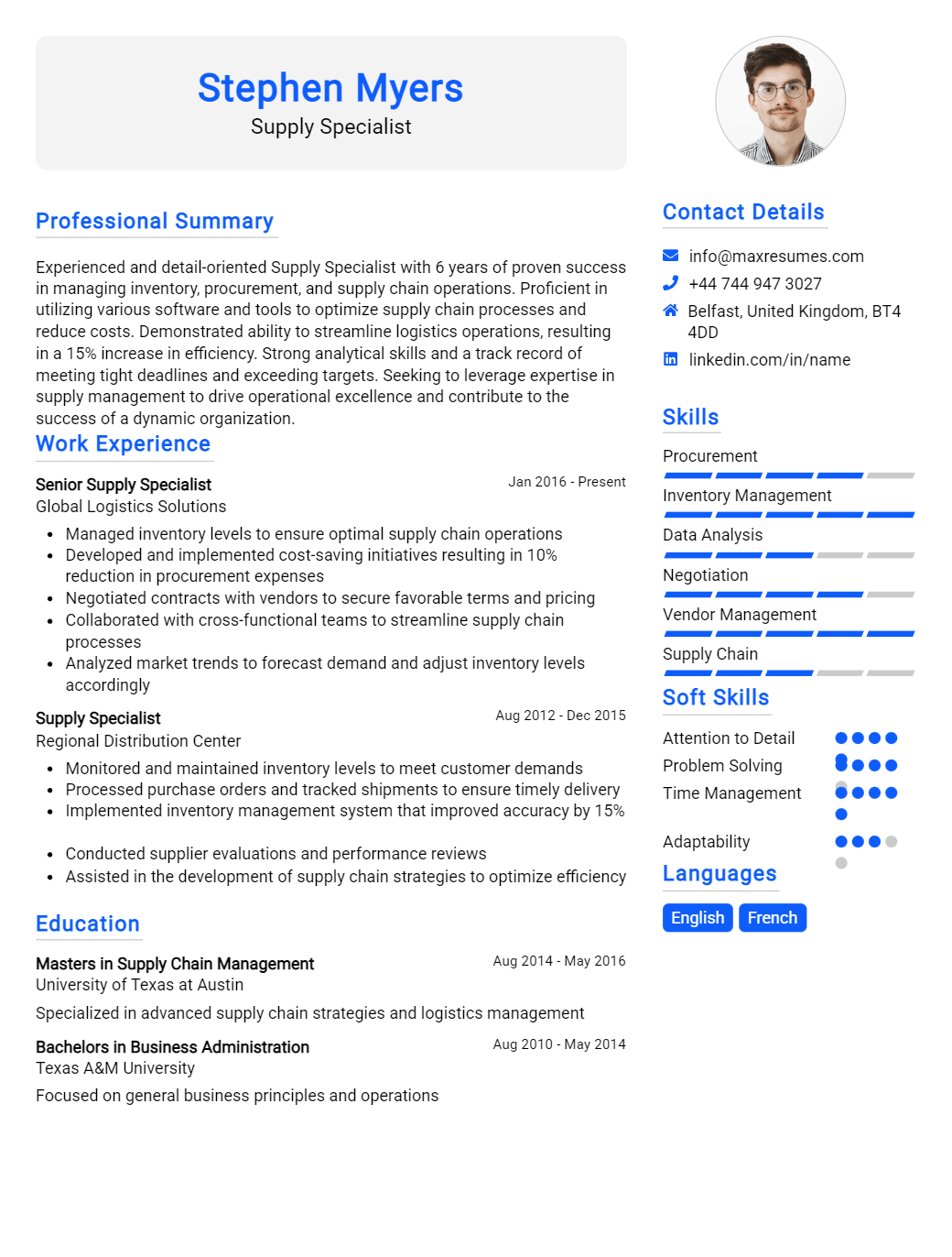 supply-specialist-resume-sample